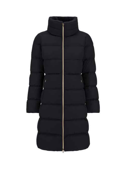 Giaccone lungo da donna in raso con collo in eco pelliccia, colore nero HERNO | PI002124D12170Z9300